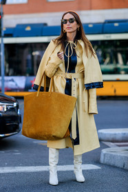 beige coat, camel bag, cape, chloe loulou de saison, earrings, headband, high boots, high heels, leather bag, leather coat, leather shoes, suede bag, sunglasses, trench coat, white shoes, MILAN, MFW, fashion week, frenchystyle, FW, jonathan paciullo, street style, AUTUMN WINTER 2019-2020, AW 19-20, FALL WINTER 2019-2020, FW 19-20, vertical, full length