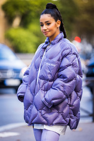coat, color, Lena Mahfouf, lila, miu miu puffer, puffer, purple puffer, quilted coat, fashion week, frenchystyle, FW, jonathan paciullo, street style, PFW, PARIS, SPRING SUMMER 2022, SS 22, vertical, atmosphere details