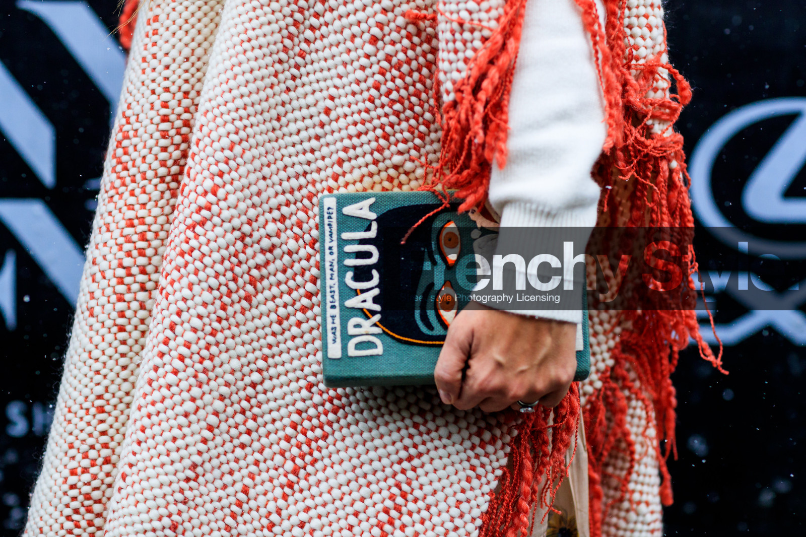 atmosphere details, AUTUMN WINTER 2017-2018, AW 17-18, detail, embroidered bag, FALL WINTER 2017-2018, fashion week, frenchystyle, FW, FW 17-18, graphic bag, horizontal, jonathan paciullo, laure heriard dubreuil, NEW YORK, NYFW, olympia le tan, printed bag, red dress, street style, white sweater