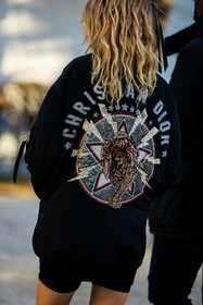 back details, dior, christian dior, embroidered jacket, blond hair, black jacket, haute couture, fashion week, frenchystyle, FW, jonathan paciullo, street style, PARIS, PFW, SPRING SUMMER 2022, SS 22, atmosphere details, detail, vertical, cara delevingne