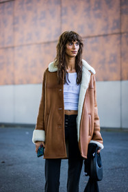 black bag, black pants, camel coat, coat, leather coat, Mica Arganaraz, pants, top, white top, street style, jonathan paciullo, FW, frenchystyle, fashion week, PFW, PARIS, SPRING SUMMER 2022, SS 22, vertical, atmosphere details, model