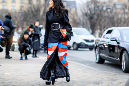 balenciaga, black belt, black boots, black jacket, black shoes, blazer, graphic skirt, high heels, leather bag, leather belt, leather shoes, multicolor bag, multicolor skirt, olympia le tan, printed clutch, printed skirt, sequined skirt, shiny skirt, zana bayne, fashion week, frenchystyle, FW, jonathan paciullo, street style, PFW, PARIS, SPRING SUMMER 2017, SS 17, HAUTE COUTURE, atmosphere details, detail, horizontal, tina leung