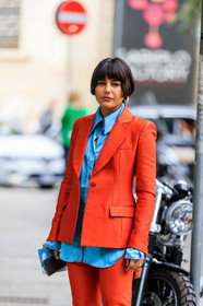 maria bernad, red suits, red jacket, red pants, blue shirt, fashion week, frenchystyle, FW, jonathan paciullo, street style, MFW, MILAN, SPRING SUMMER 2020, SS 20