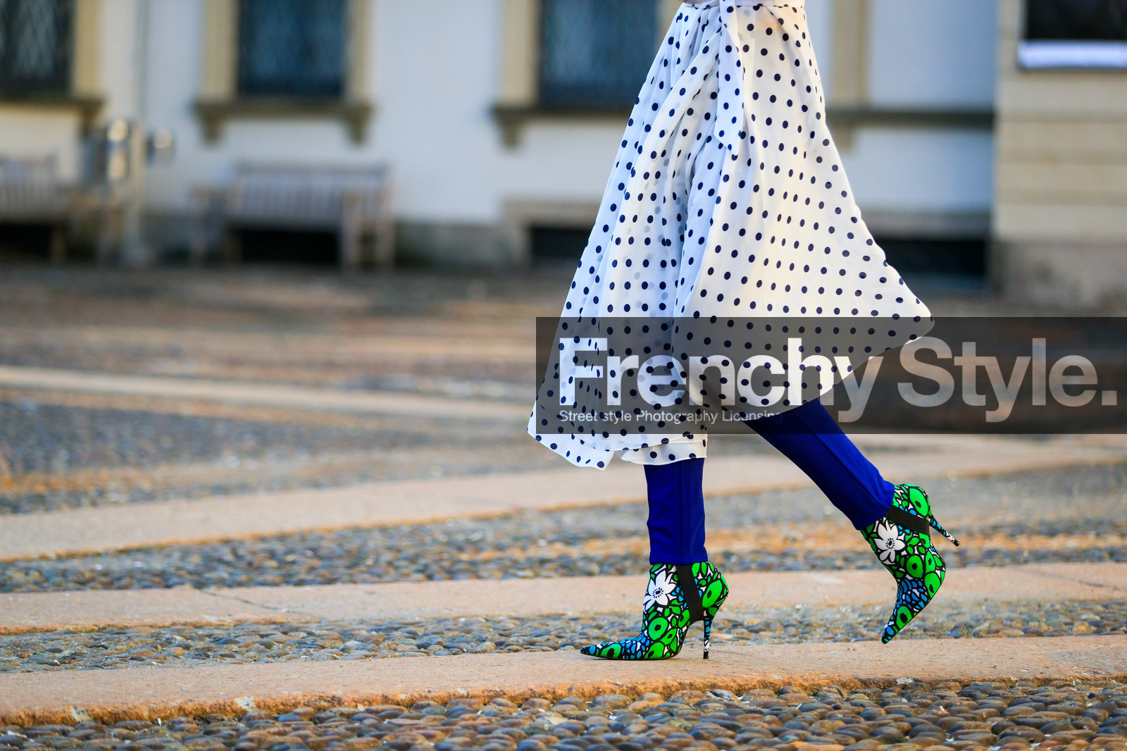 atmosphere details, blue pants, detail, fashion week, floral, flowers, frenchystyle, FW, graphic dress, green boots, high heels, horizontal, jonathan paciullo, leather shoes, MFW, MILAN, polka dot, printed dress, SPRING SUMMER 2018, SS 18, street style, trousers, white dress