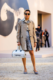 grey jacket, leather jacket, dior, christian dior, printed short, whit handbag, dior bag, black slingback, studded slingback, dior slingback, black sunglasses, fashion week, frenchystyle, FW, jonathan paciullo, street style, PARIS, PFW, SPRING SUMMER 2022, SS 22, full length, vertical, tamu mcpherson