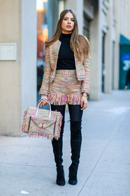 AUTUMN WINTER 2016-2017, AW 16-17, beige bag, beige jacket, beige skirt, black boots, black knit, embroidered bag, embroidered jacket, embroidered skirt, fashion week, frenchystyle, fringes, full length, FW, FW 16-17, high boots, high heels, jonathan paciullo, NEW YORK, NYFW, street style, suede shoes, turtleneck sweater, vertical, woman, xenia tchoumi