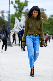black boots, blue denim, denim pants, fashion week, frenchystyle, full length, FW, green sweater, high heels, jeans, jonathan paciullo, leather shoes, PARIS, PFW, SPRING SUMMER 2017, SS 17, street style, trousers, turtleneck sweater, vertical