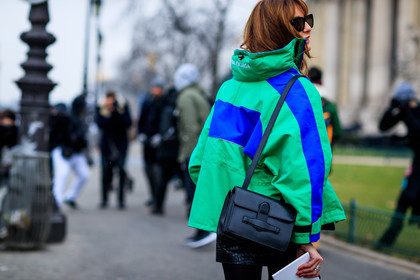back detail, balenciaga, black bag, down jacket, green jacket, leather bag, printed jacket, sunglasses, fashion week, frenchystyle, FW, jonathan paciullo, street style, PFW, PARIS, SPRING SUMMER 2017, SS 17, HAUTE COUTURE, atmosphere details, detail, horizontal, ece sukan