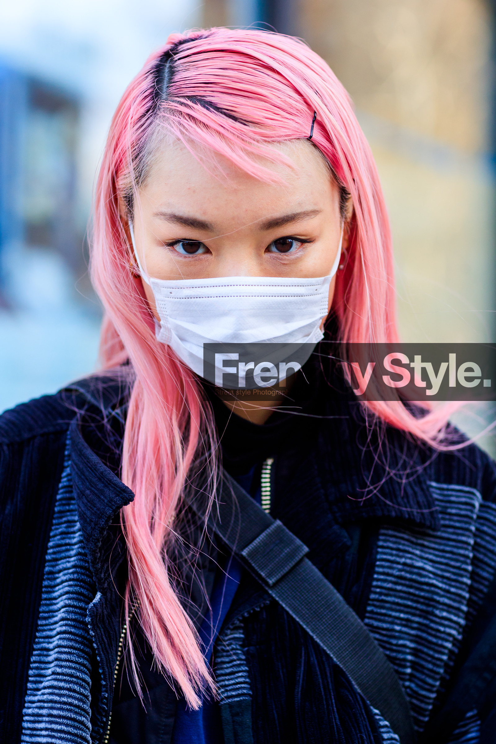 black jacket, dyed hair, leather jacket, patchwork, pink hair, street style, jonathan paciullo, FW, frenchystyle, fashion week, NYFW, NEW YORK, AUTUMN WINTER 2018-2019, AW 18-19, FALL WINTER 2018-2019, FW 18-19, vertical, atmosphere details, detail, portrait, model, Fernanda Hin Lin Ly