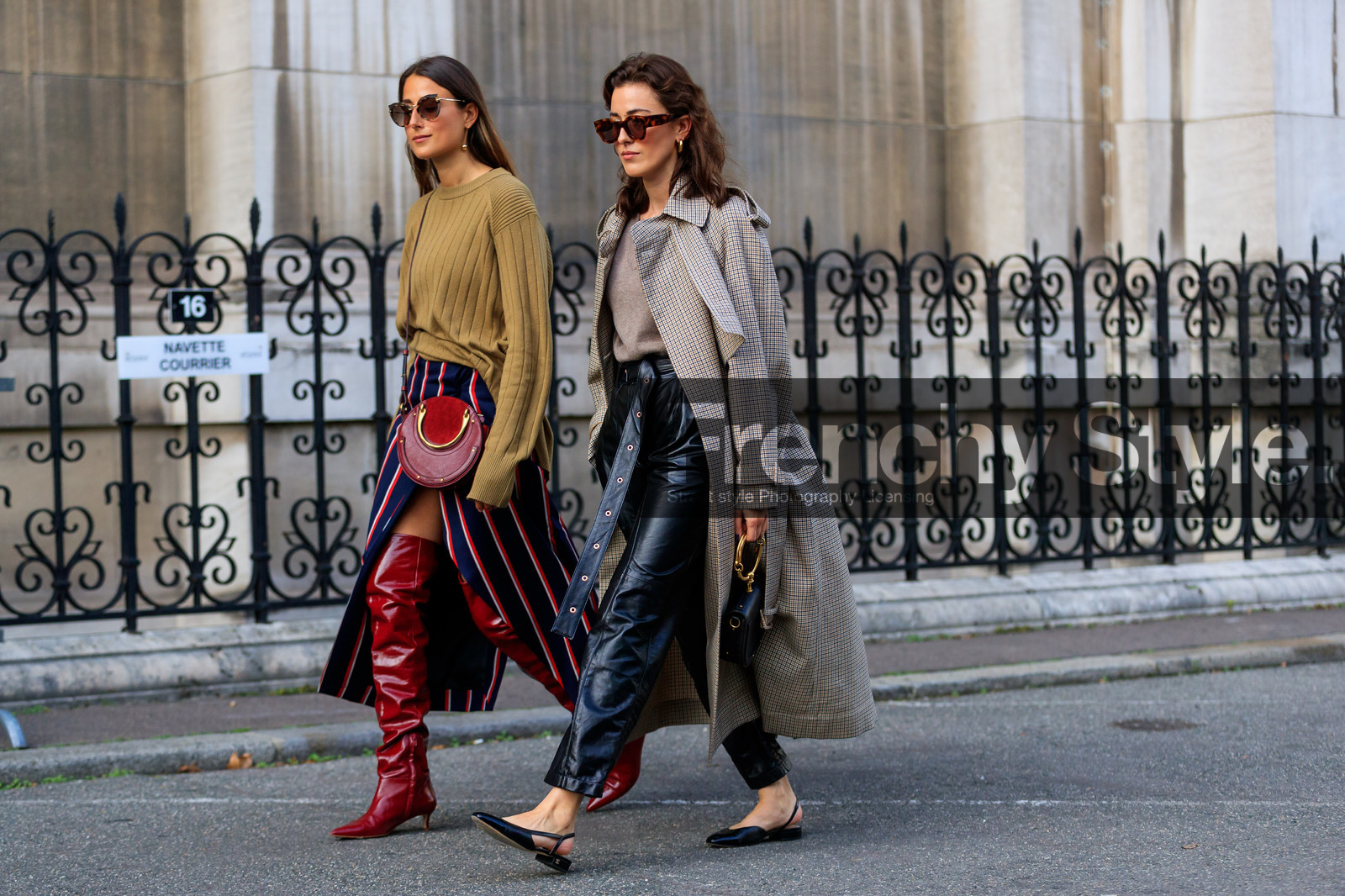 atmosphere details, beige coat, beige sweater, black bag, black pants, black shoes, blue skirt, bordeaux, burgundy, chanel, chloé, fashion week, frenchystyle, full length, FW, graphic jacket, graphic skirt, high heels, horizontal, jonathan paciullo, leather bag, leather pants, leather shoes, PARIS, PFW, printed jacket, printed skirt, red bag, red shoes, SPRING SUMMER 2018, SS 18, street style, striped skirt, sunglasses, trench coat, trousers, julia haghjoo, sylvia haghjoo