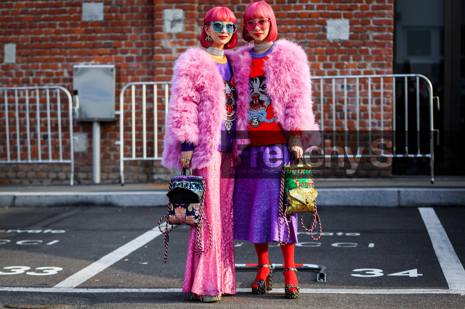 animal print, chinese print, choker, dyed hair, floral, flowers, fur jacket, fuschia, glitter, graphic bag, gucci, high heels, japanese print, leather bag, leather shoes, multicolor bag, necklace, pink fur, pink hair, pink jacket, pink pants, printed bag, printed shoes, purple skirt, purple sweater, red lips, red sweater, rings, sequined pants, sequined skirt, shiny pants, shiny skirt, sunglasses, tights, fashion week, frenchystyle, FW, jonathan paciullo, street style, MFW, MILAN, AUTUMN WINTER 2018-2019, FALL WINTER 2018-2019, FW 18-19, horizontal, atmosphere details, full length