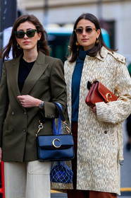 beige coat, beige pants, black bag, black sweater, blazer, blue sweater, chloé, earrings, graphic jacket, green jacket, julia haghjoo, leather bag, printed jacket, red bag, sunglasses, sylvia haghjoo, trousers, PARIS, PFW, street style, jonathan paciullo, FW, frenchystyle, fashion week, AUTUMN WINTER 2019-2020, AW 19-20, FALL WINTER 2019-2020, FW 19-20, vertical, atmosphere details, detail