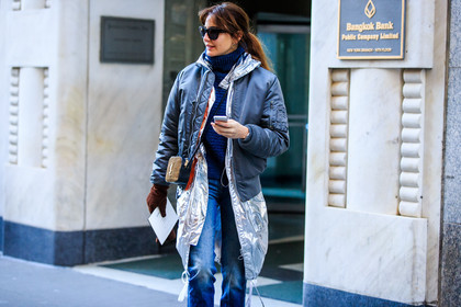 animal print, atmosphere details, AUTUMN WINTER 2016-2017, AW 16-17, blue denim, blue knit, blue sweater, bomber jacket, brown gloves, denim pants, detail, ece sukan, fashion week, frenchystyle, FW, FW 16-17, grey jacket, horizontal, jeans, jonathan paciullo, layers, leather bag, leather gloves, leopard print, mini bag, NEW YORK, NYFW, saint laurent paris, silver jacket, street style, sunglasses, trousers, turtleneck sweater, woman