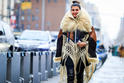atmosphere details, AUTUMN WINTER 2016-2017, AW 16-17, black boots, brown coat, brown jacket, chanel, detail, embroidered coat, embroidered jacket, fashion week, frenchystyle, fringes, fur co, fur coat, fur collar, FW, FW 16-17, giovanna battaglia, high boots, horizontal, inuit, jonathan paciullo, leather boots, leather coat, NEW YORK, NYFW, sacai, street style, white fur, woman