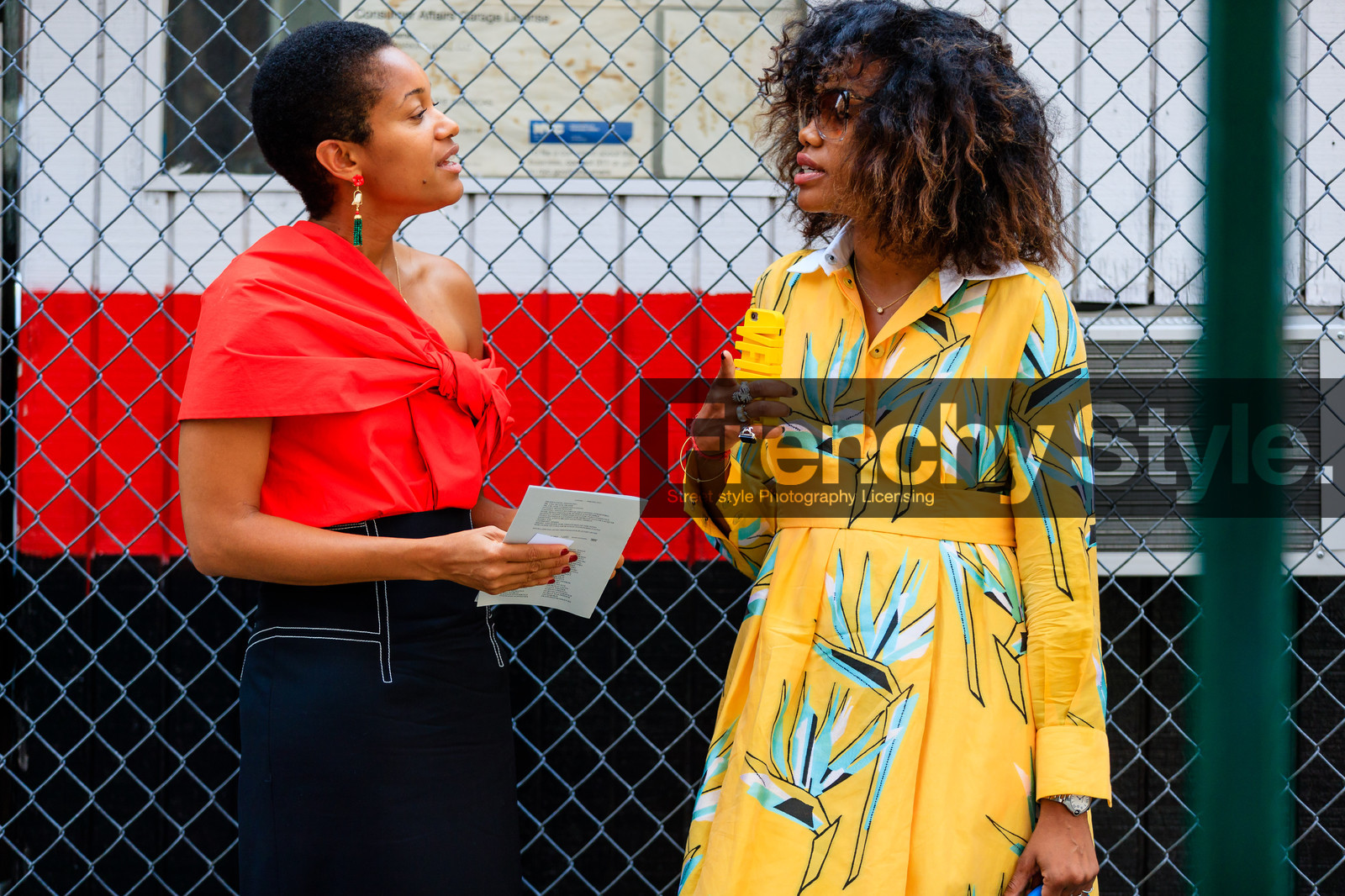 asymetric, atmosphere details, black skirt, detail, earrings, fashion week, fendi, floral, flower, frenchystyle, FW, high waist, horizontal, jonathan paciullo, NEW YORK, NYFW, printed dress, red top, SPRING SUMMER 2017, SS 17, street style, woman, yellow dress