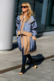 black leggings, black shoes, céline, graphic jacket, grey coat, high heels, jeanette madsen, leather shoes, printed jacket, sunglasses, trousers, MILAN, MFW, fashion week, frenchystyle, FW, jonathan paciullo, street style, AUTUMN WINTER 2019-2020, AW 19-20, FALL WINTER 2019-2020, FW 19-20, vertical, full length