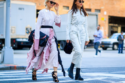 atmosphere details, black bag, black belt, black boots, black shoes, caro daur, detail, earrings, evangelie smyrniotaki, fashion week, frenchystyle, FW, high heels, horizontal, jonathan paciullo, leather bag, leather shoes, NEW YORK, NYFW, pink dress, ruffles, SPRING SUMMER 2018, SS 18, street style, striped dress, stripes, sunglasses, trousers, velvet, white jumpsuit