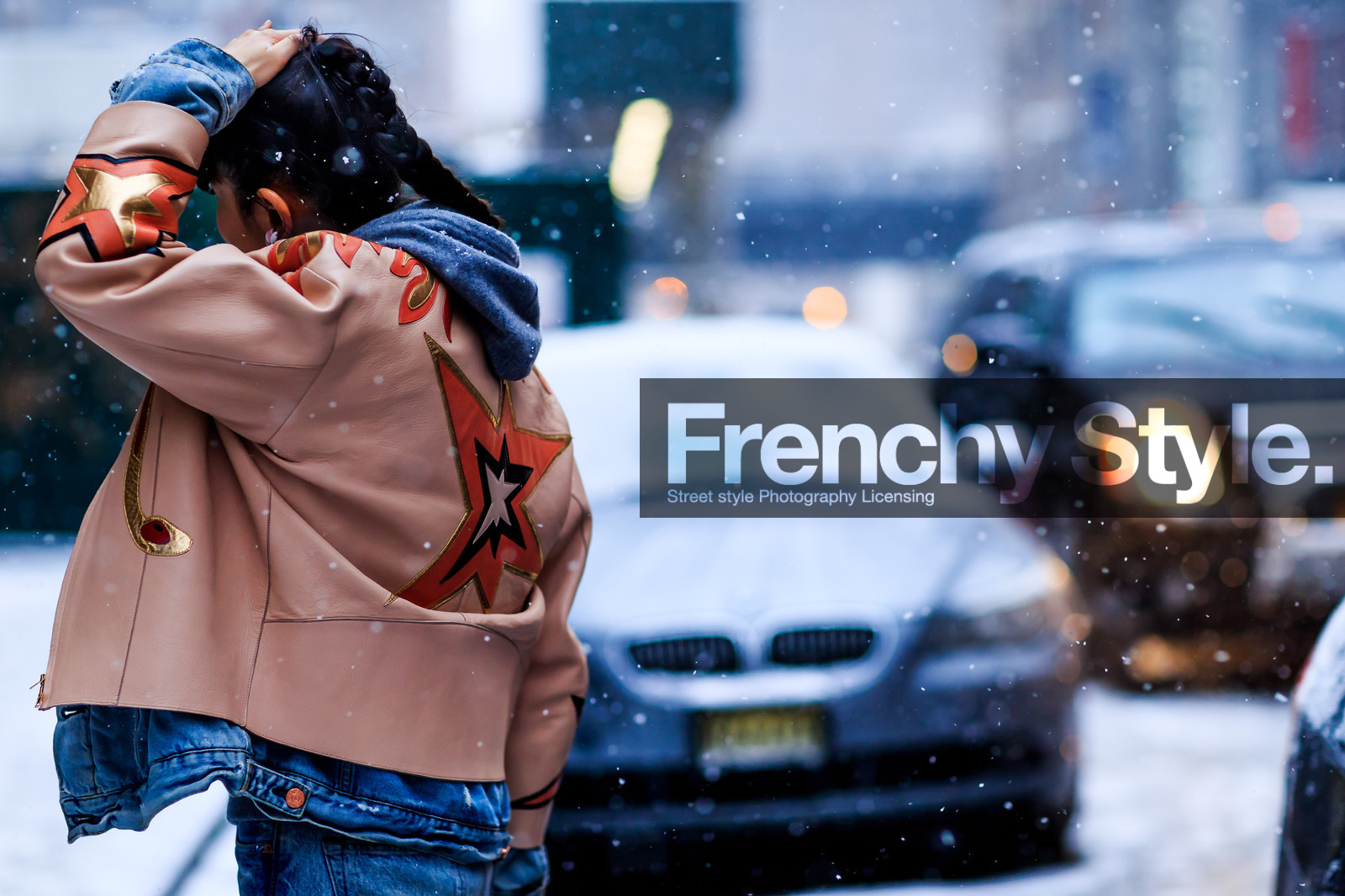 atmosphere details, AUTUMN WINTER 2016-2017, AW 16-17, blue, blue denim, braids, denim jacket, detail, embroidered jacket, fashion week, frenchystyle, FW, FW 16-17, golden details, grey sweater, hoodie, horizontal, jonathan paciullo, leather jacket, NEW YORK, NYFW, orange, pink, pink jacket, printed jacket, salmon, stars, street style, woman
