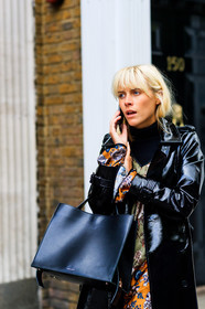 atmosphere details, black bag, black coat, black jacket, black turtleneck, blazer, danse lente, detail, fashion week, floral, flowers, frenchystyle, FW, graphic dress, green dress, jonathan paciullo, leather bag, leather coat, LFW, LONDON, printed dress, SPRING SUMMER 2018, SS 18, street style, vertical