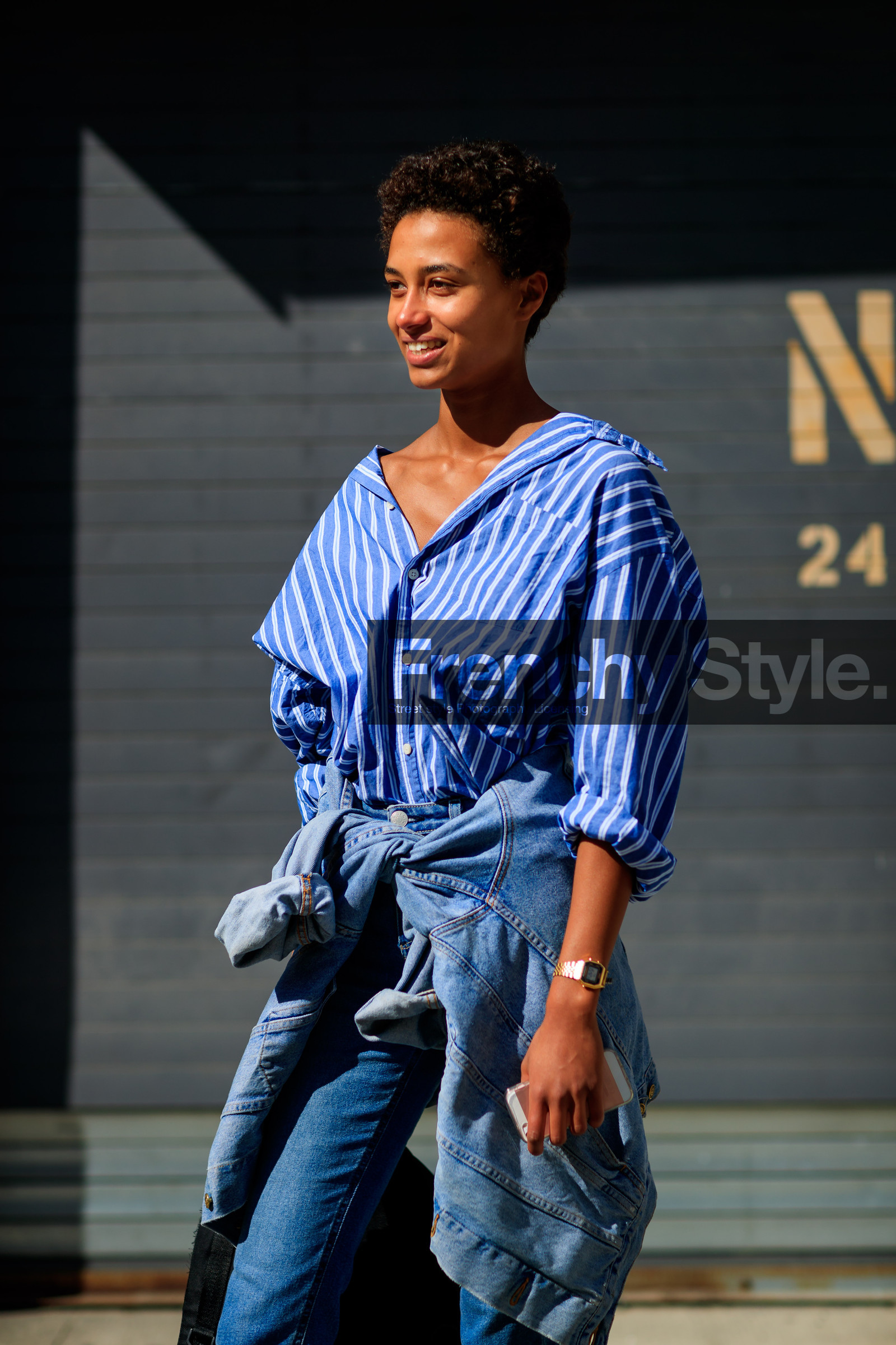 atmosphere details, blue denim, blue shirt, denim jacket, denim pants, detail, fashion week, frenchystyle, FW, graphic shirt, jeans, jonathan paciullo, model, NEW YORK, NYFW, SPRING SUMMER 2018, SS 18, street style, striped shirt, stripes, trousers, vertical