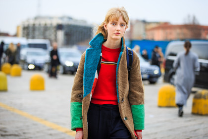 atmosphere details, AUTUMN WINTER 2016-2017, AW 16-17, black pants, blue fur, brown coat, brown fur, detail, FALL WINTER 2016-2017, fashion week, frenchystyle, fur coat, fur jacket, FW, FW 16-17, green fur, horizontal, jonathan paciullo, laura meier hagested, LFW, LONDON, long hair, MENSWEAR, model, natural, patchwork, red sweater, shearling, skincare, street style, trousers