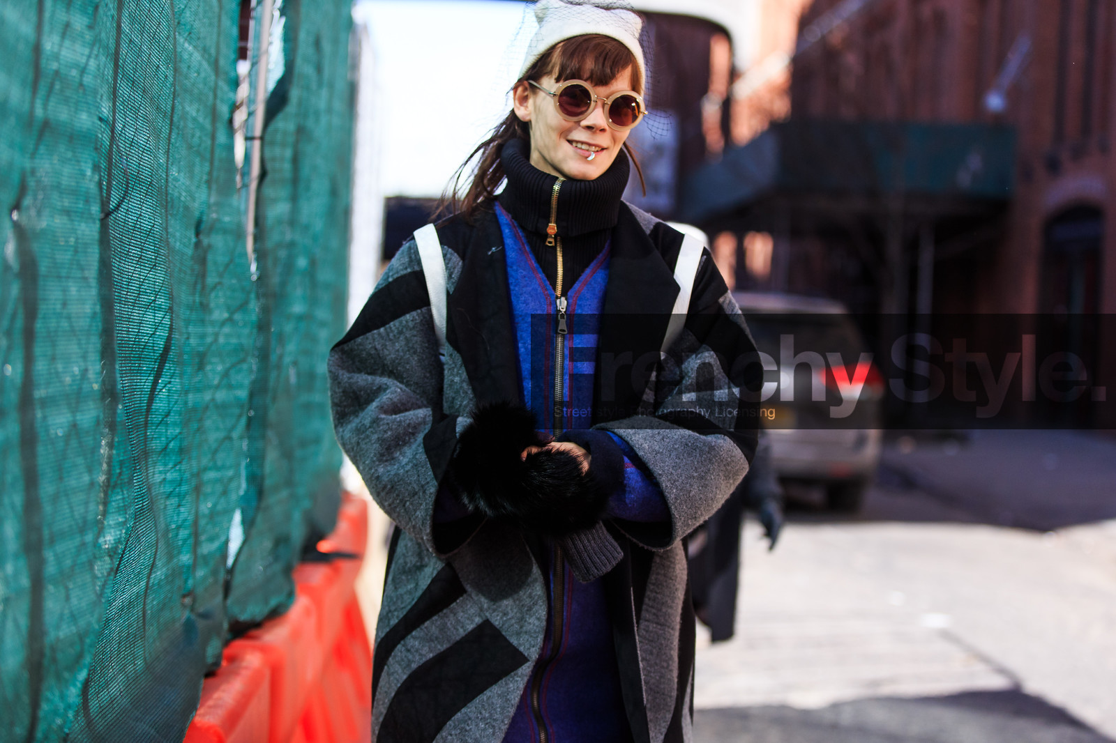 atmosphere details, AUTUMN WINTER 2016-2017, AW 16-17, backpack, black boots, black sweater, black turtleneck, blue dress, detail, fashion week, frenchystyle, FW, FW 16-17, grey coat, horizontal, irina kravchenko, jonathan paciullo, leather boots, model, NEW YORK, NYFW, street style, sunglasses, white beanie, woman, zip