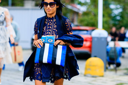 atmosphere details, balenciaga, blue dress, detail, embroidered dress, fashion week, frenchystyle, FW, geometric, graphic bag, horizontal, jonathan paciullo, lace dress, leather bag, MFW, MILAN, see through, SPRING SUMMER 2017, SS 17, street style, striped bag, stripes, sunglasses