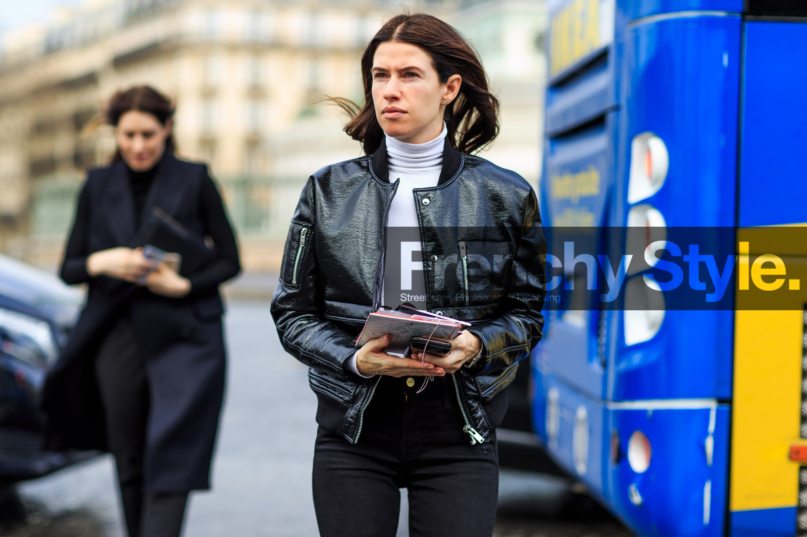 atmosphere details, AUTUMN WINTER 2016-2017, AW 16-17, black denim, black jacket, denim pants, detail, FALL WINTER 2016-2017, fashion week, frenchystyle, FW, FW 16-17, horizontal, jeans, jonathan paciullo, leather jacket, PARIS, PFW, street style, teddy jacket, trousers, turtleneck sweater, varnished leather, vinyl, white sweater
