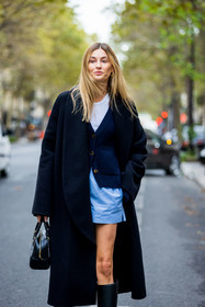bag, black bag, black boots, black cardigan, black coat, blue short, boots, Camille Charrière, cardigan, coat, leather boots, loewe bag, printed bag, short, white t-shirt, street style, jonathan paciullo, FW, frenchystyle, fashion week, PFW, PARIS, SPRING SUMMER 2022, SS 22, vertical, atmosphere details