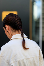 braids, denim shirt, eva geraldine fontanelli, geraldine boublil, white shirt, fashion week, frenchystyle, FW, jonathan paciullo, street style, PFW, PARIS, AUTUMN WINTER 2019-2020, AW 19-20, FALL WINTER 2019-2020, FW 19-20, vertical, atmosphere details, detail
