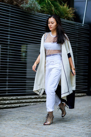 AUTUMN WINTER 2017-2018, AW 17-18, bra, checked shoes, christian dior, FALL WINTER 2017-2018, fashion week, fishnet, frenchystyle, full length, FW, FW 17-18, graphic shoes, high heels, jonathan paciullo, leather shoes, PARIS, PFW, street style, transparent shoes, trousers, vertical, white coat, white jacket, white top