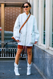 bomber jacket, fendi, geraldine boublil, leather jacket, leather shoes, monogram, sunglasses, white jacket, white shoes, MILAN, MFW, fashion week, frenchystyle, FW, jonathan paciullo, street style, AUTUMN WINTER 2019-2020, AW 19-20, FALL WINTER 2019-2020, FW 19-20, vertical, full length