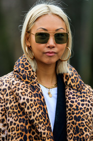 animal print, black dress, brown jacket, down jacket, earrings, graphic jacket, leopard, necklace, printed jacket, sunglasses, vanessa hong, white t shirt, MILAN, MFW, fashion week, frenchystyle, FW, jonathan paciullo, street style, AUTUMN WINTER 2019-2020, AW 19-20, FALL WINTER 2019-2020, FW 19-20, vertical, atmosphere details, detail