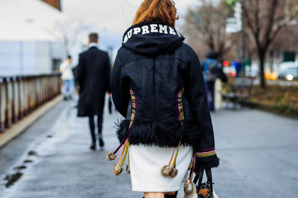 atmosphere details, AUTUMN WINTER 2016-2017, AW 16-17, black boots, black fur, black jacket, black sweater, detail, fashion week, frenchystyle, fur bag, FW, FW 16-17, high boots, high heels, hood, horizontal, jonathan paciullo, leather jacket, NEW YORK, NYFW, street style, suede jacket, supreme, white fur, woman