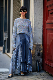 ballerinas, chanel, grey shoes, grey skirt, grey sweater, leather shoes, pleated skirt, sunglasses, fashion week, frenchystyle, FW, jonathan paciullo, street style, PFW, PARIS, vertical, full length, AUTUMN WINTER 2018-2019, FALL WINTER 2018-2019, FW 18-19