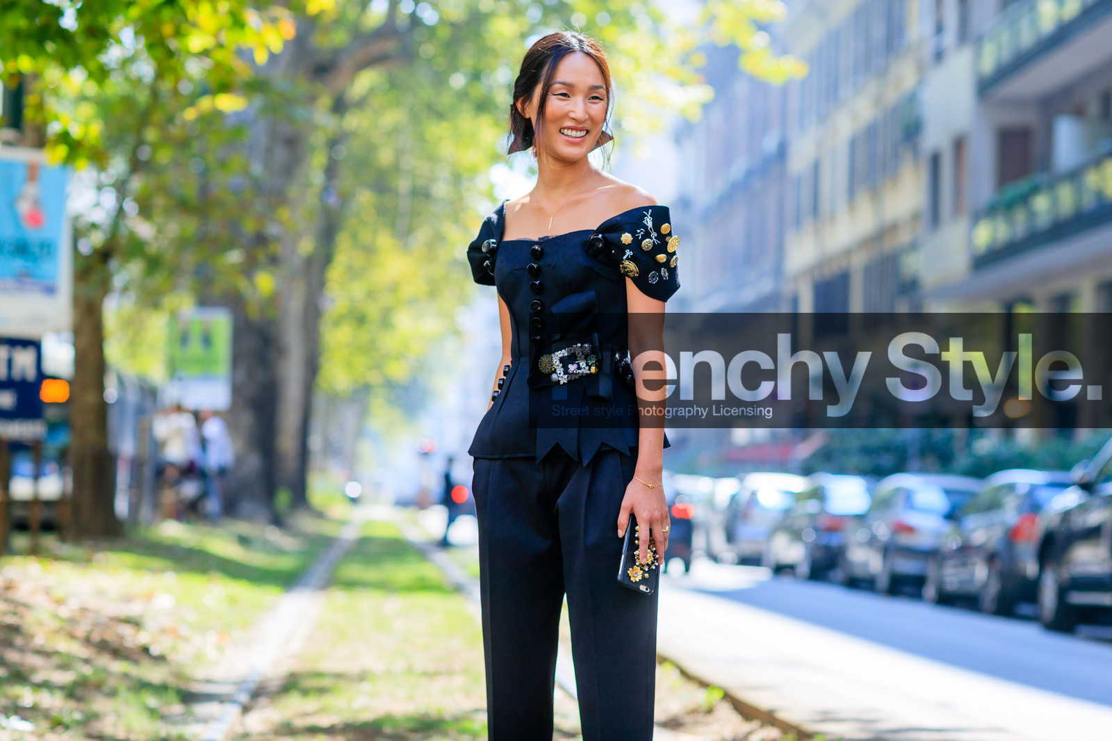 atmosphere details, black jumpsuit, detail, dolce & gabbana, embroidered jumpsuit, embroideries, fashion week, frenchystyle, FW, glitter, horizontal, jonathan paciullo, MFW, MILAN, nicole warne, SPRING SUMMER 2017, SS 17, street style, trousers