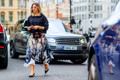 atmosphere details, black shoes, black sweater, bordeaux, burgundy, christian dior, fashion week, floral, flowers, frenchystyle, full length, FW, high heels, hoodie, horizontal, jonathan paciullo, leather bag, leather shoes, LFW, LONDON, prada, printed skirt, red bag, SPRING SUMMER 2018, SS 18, street style