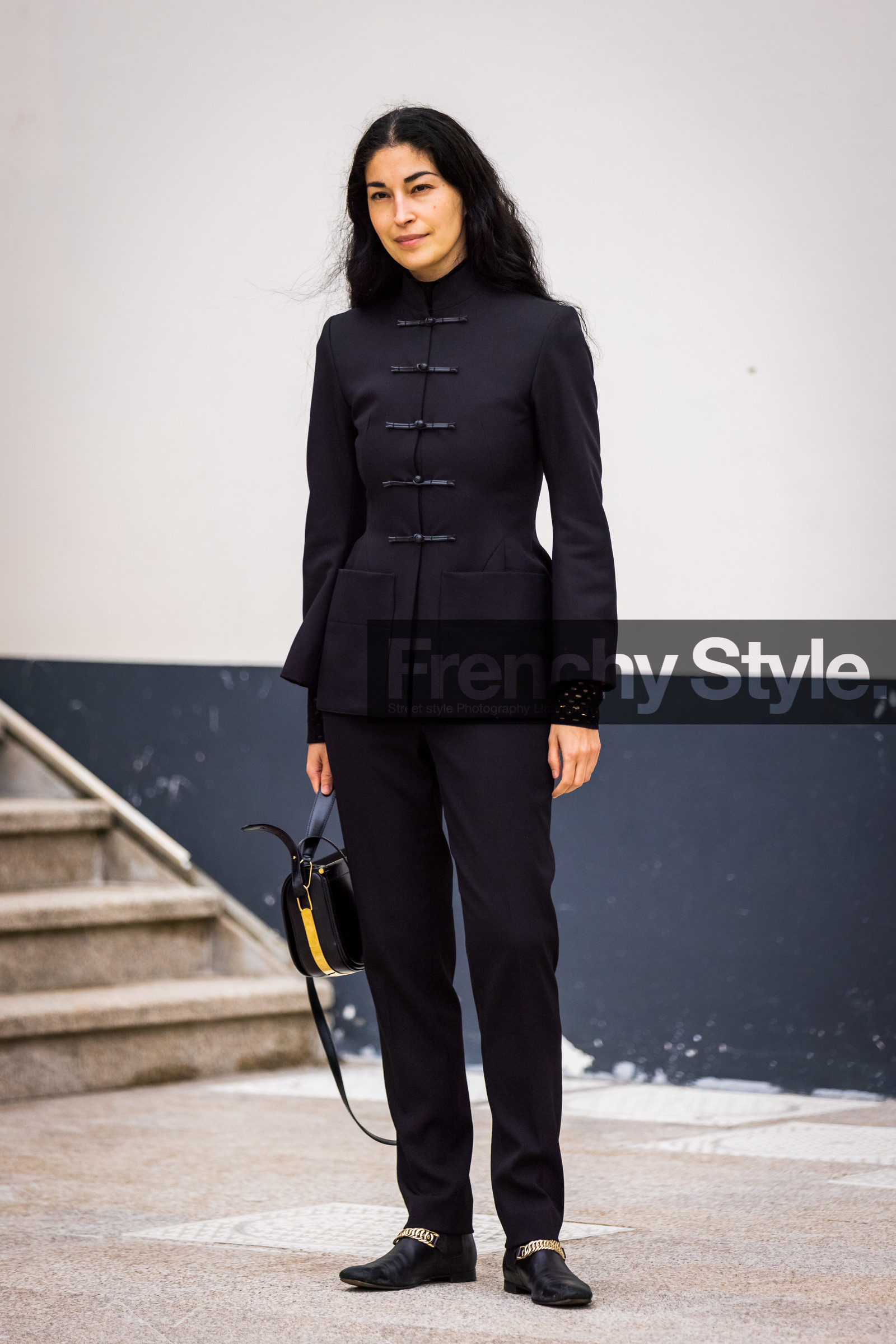 bag, black boots, black jacket, black monochrome, black pants, boots, Caroline Issa, jacket, leather bag, monochrome, pants, street style, jonathan paciullo, FW, frenchystyle, fashion week, PFW, PARIS, SPRING SUMMER 2022, SS 22, vertical, full length