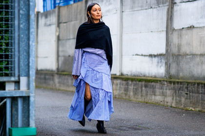 atmosphere details, AUTUMN WINTER 2017-2018, AW 17-18, beige bag, blue denim, denim pants, earrings, FALL WINTER 2017-2018, fashion week, frenchystyle, full length, fur scarf, FW, FW 17-18, geometric, graphic jacket, graphic pants, grey fur, grey scarf, gucci, horizontal, jeans, jonathan paciullo, leather bag, MFW, MILAN, monogram, printed bag, printed jacket, printed pants, rachael wang, street style, striped jacket, striped pants, stripes, sunglasses, trousers, white shirt