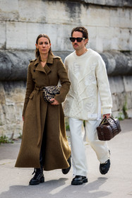 Amalie Gassmann, bag, black bag, black bracelet, black cuff, black derbies, black pants, derbies, dior bag, dior look, flare pants, large pants, leather bag, leather bracelet, leather derbies, leather top, pearl top, pink eyeliner, pleated pants, quilted bag, shirt, tattoo, white shirt, white sock, street style, jonathan paciullo, FW, frenchystyle, fashion week, PFW, PARIS, SPRING SUMMER 2022, SS 22, vertical, full length