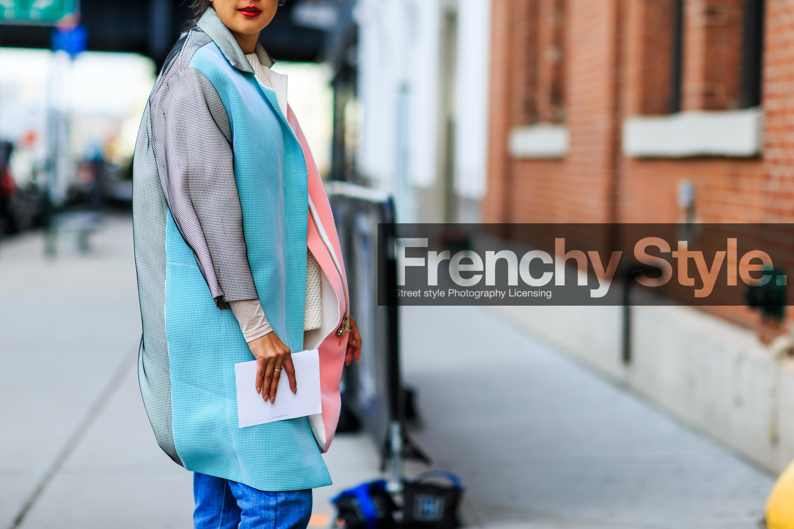atmosphere details, AUTUMN WINTER 2016-2017, AW 16-17, blue, blue denim, denim pants, denni elias, detail, FALL WINTER 2016-2017, fashion week, frenchystyle, FW, FW 16-17, graphic coat, high heels, horizontal, jeans, jonathan paciullo, NEW YORK, NYFW, pink, red, red shoes, street style, sunglasses, trousers, wedges, white, woman