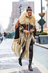 AUTUMN WINTER 2016-2017, AW 16-17, black boots, brown coat, brown jacket, chanel, embroidered coat, embroidered jacket, fashion week, frenchystyle, fringes, full length, fur co, fur coat, fur collar, FW, FW 16-17, giovanna battaglia, high boots, inuit, jonathan paciullo, leather boots, leather coat, NEW YORK, NYFW, sacai, street style, vertical, white fur, woman