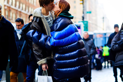 atmosphere details, AUTUMN WINTER 2017-2018, AW 17-18, black jacket, blue jacket, brown jacket, detail, down jacket, FALL WINTER 2017-2018, fashion week, frenchystyle, FW, FW 17-18, horizontal, jonathan paciullo, model, NEW YORK, NYFW, shearling, street style