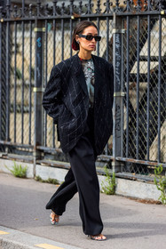 bag, black sunglasses, crossbody bag, dress, earrings, fluffly bag, gold bracelet, gold earrings, Julie Sergent Ferreri, khaki dress, longchamp bag, ring, strap, sunglasses, watch, fashion week, frenchystyle, FW, jonathan paciullo, street style, PFW, PARIS, SPRING SUMMER 2022, SS 22, vertical, full length