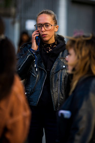 aviator, black hoddie, black monochrome, black pants, black perfecto, flare pants, glasses, hoddie, leather jacket, margiela boots, marine serre top, pants, perfecto, street style, jonathan paciullo, FW, frenchystyle, fashion week, PFW, PARIS, SPRING SUMMER 2022, SS 22, vertical, atmosphere details