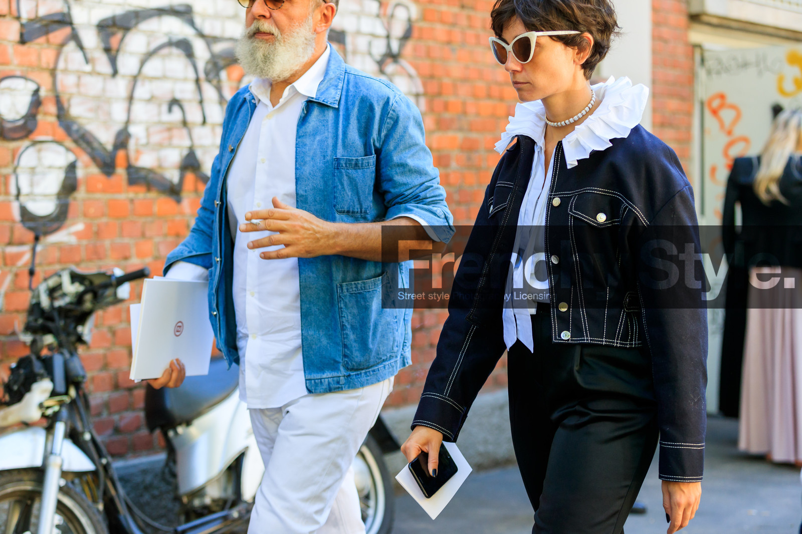 atmosphere details, black denim, black jacket, black pants, blue denim, blue jacket, denim jacket, detail, fashion week, frenchystyle, FW, horizontal, jonathan paciullo, MFW, MILAN, necklace, SPRING SUMMER 2018, SS 18, street style, sunglasses, trousers, white pants, white shirt