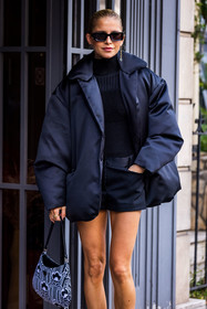 bag, black bag, black puffer, black short, black sunglasses, black turtleneck, Caroline Daur, jacquard bag, prada bag, printed bag, puffer, rectangle sunglasses, short, sunglasses, turlteneck, white bag, jacket, black jacket, oversize jacket, fashion week, frenchystyle, FW, jonathan paciullo, street style, PFW, PARIS, SPRING SUMMER 2022, SS 22, vertical, atmosphere details