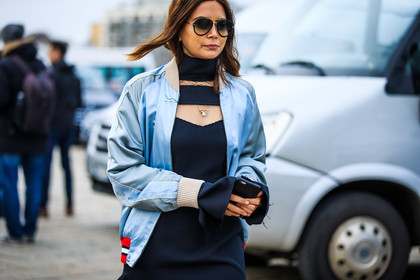 atmosphere details, AUTUMN WINTER 2016-2017, aviator sunglasses, AW 16-17, black dress, blue jacket, bomber jacket, Christine Centenera, detail, FALL WINTER 2016-2017, fashion week, frenchystyle, FW, FW 16-17, geometric, graphic dress, gucci, horizontal, jonathan paciullo, LFW, LONDON, MENSWEAR, satin, street style, sunglasses