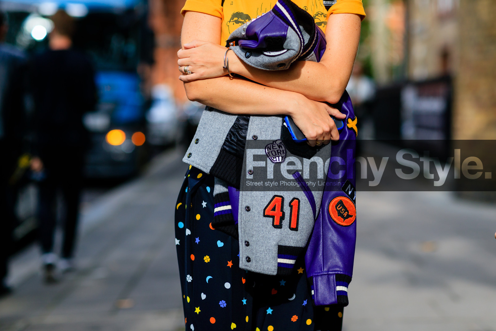 atmosphere details, black skirt, detail, drawings, embroidered jacket, fashion week, frenchystyle, FW, grey jacket, horizontal, jonathan paciullo, LFW, LONDON, printed skirt, purple jacket, sarah lerfel, SPRING SUMMER 2017, SS 17, street style, teddy jacket, woman