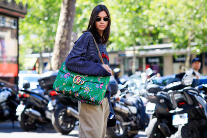 atmosphere details, back detail, balenciaga, beige pants, black sweater, detail, fashion week, floral, flower, frenchystyle, FW, graphic sweater, green bag, gucci, horizontal, jonathan paciullo, leather bag, MENSWEAR, PARIS, PFW, printed bag, printed sweater, SPRING SUMMER 2018, SS 18, street style, striped sweater, trousers